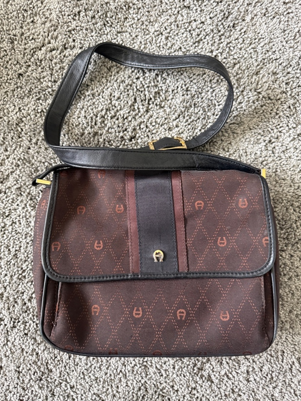 Etienne Aigner Brown Patterned Crossbody Bag with Gold Accent